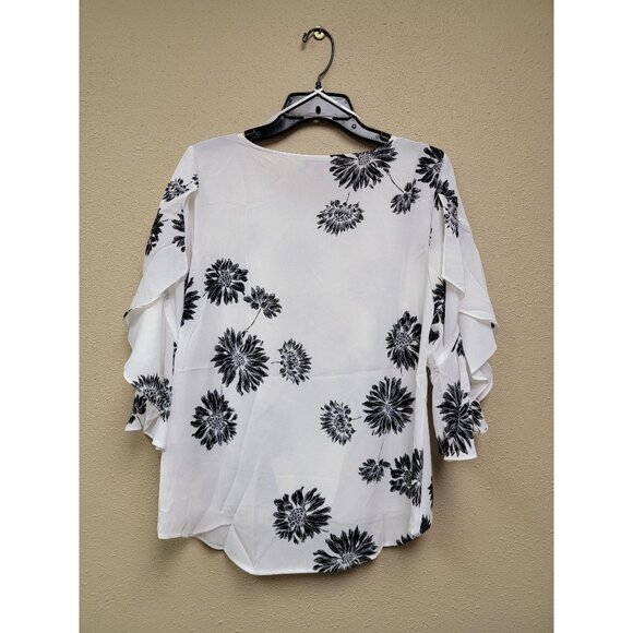 Vince Camuto Pearl Ivory Floral Print Blouse With Ruffle Sleeves Size S - Picture 2 of 4